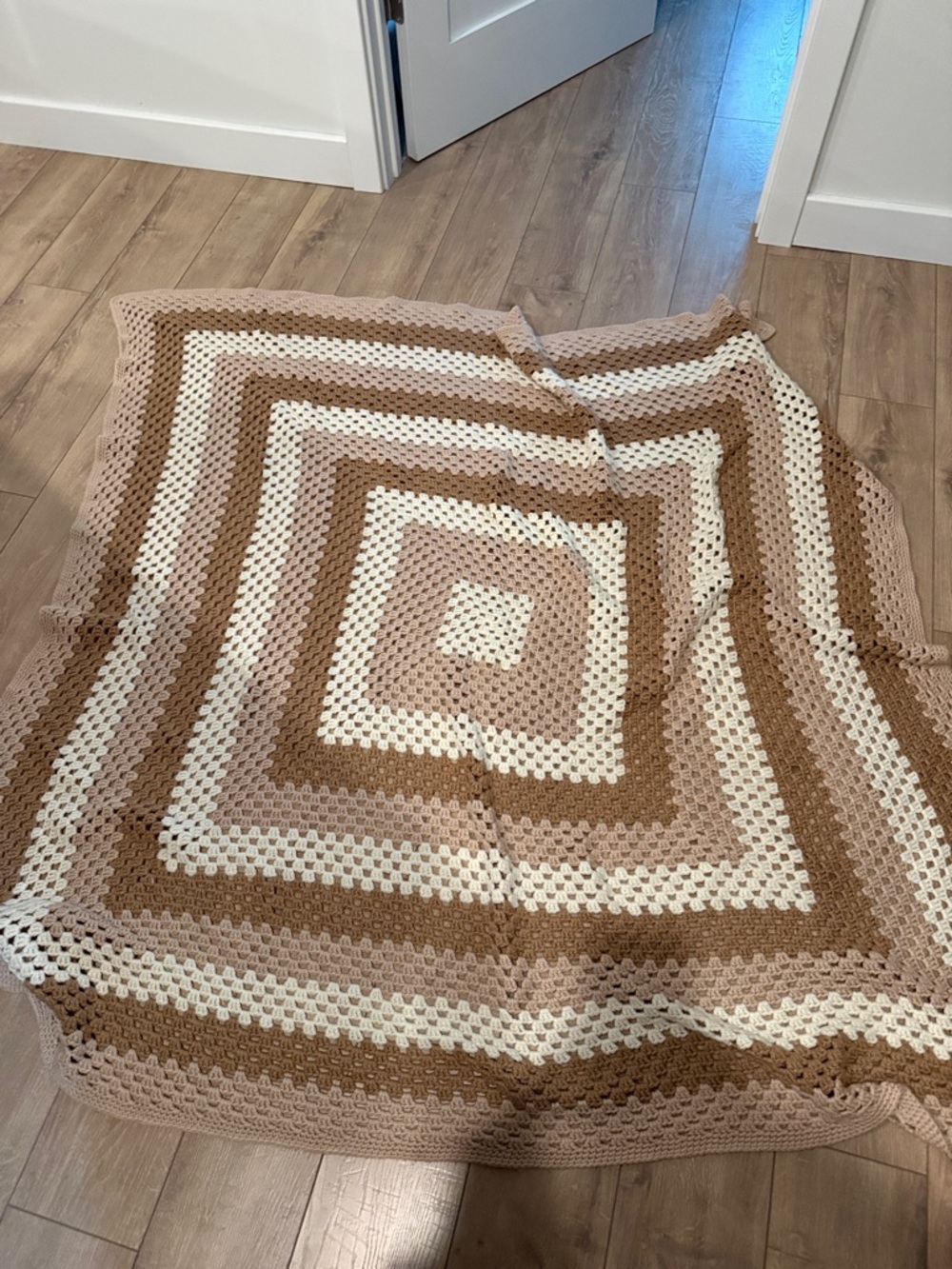 Handmade Vintage-Style Crochet Granny Square Blanket -  Throw